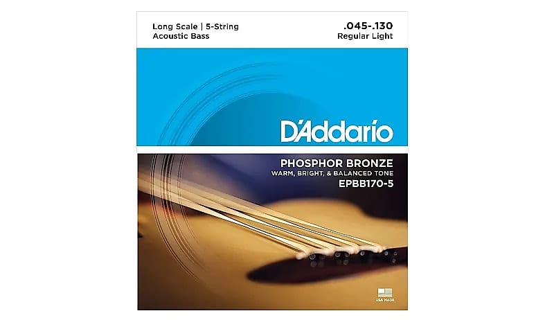 Mint D'Addario EPBB170-5 Phosphor Bronze 5-String Long Scale Acoustic Bass Strings, 45-130 Bronze image 1