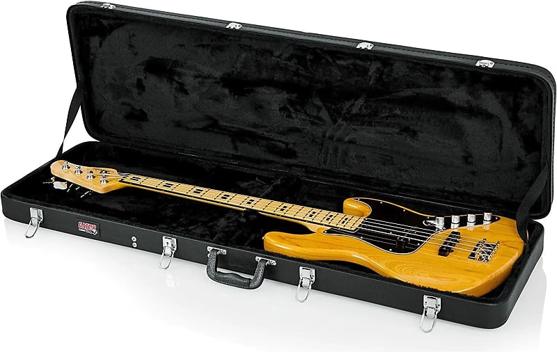Hard Shell Wood Case for Electric Bass Guitars | Fits Fender Precision & Jazz Bass | Durable Plywood with Plush Interior image 1