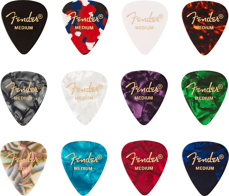 Fender Guitar Picks 351 Shape, Celluloid Color Medley Mix, MEDIUM (12 PACK) image 1