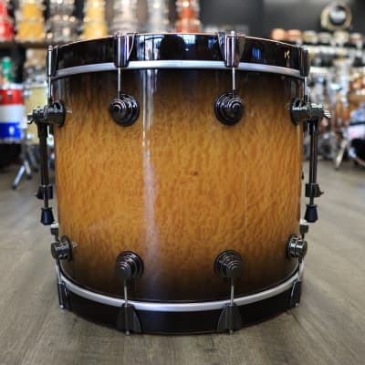 DW Collector's Series Exotic Cherry/ Mahogany 5-PC Shell Pack 10/12/16/22/14Sn (Inca Gold to Candy Black Burst over Quilted Moabi w/ Black Nickel Hardware) image 11