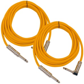 Seismic Audio SAGC10R-ORANGE-2PACK Right Angle to Straight 1/4" TS Guitar/Instrument Cables - 10' (Pair)