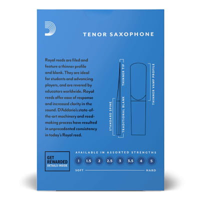 D'Addario Royal RKB1025 Tenor Saxophone Reed 10-Pack, Strength 2.5 image 3