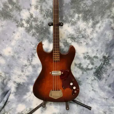 Video Demo 1964 Kay Model K5930 Bass Guitar Fretless Pancake Case Pickup Pro SEtup Hard Case for sale
