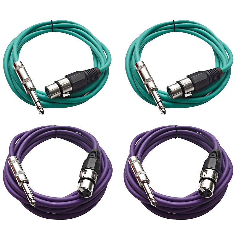 4 Pack of 1/4 Inch to XLR Female Patch Cables 10 Foot Extension Cords Jumper - Green and Purple image 1
