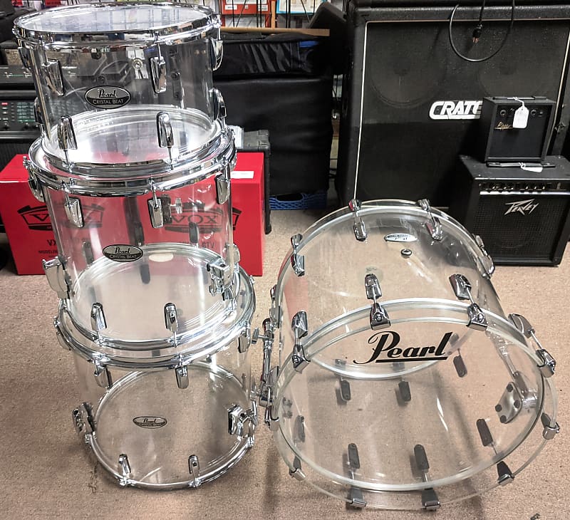 Pearl Crystal Beat Acrylic 4 Piece Drum Set 20/12/14/16 Ultra Clear, Extra Floor Tom, Clean, Unique image 1