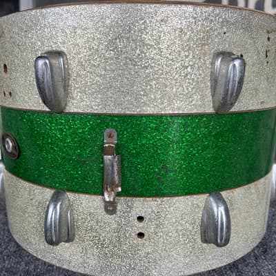 Vintage 60's Slingerland Tri Band 10x14" Snare/Tom Shell in Silver Sparkle & Green Sparkle image 4