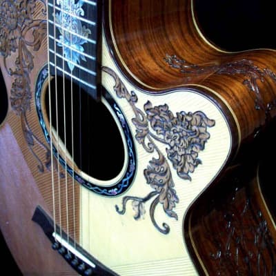 Blueberry Handmade Acoustic Guitar Grand Concert Floral Motif Built to Order image 4