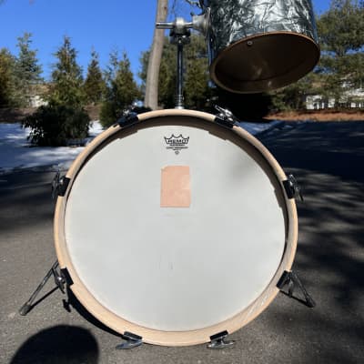 1967-68 Slingerland Jazz set Bop Kit 18” Bass drum & 10” concert from Modern Combo 75N tom 3-ply maple/poplar/mahogany shells with re-rings with Setomatic tom post BDP Black Diamond Pearl image 3