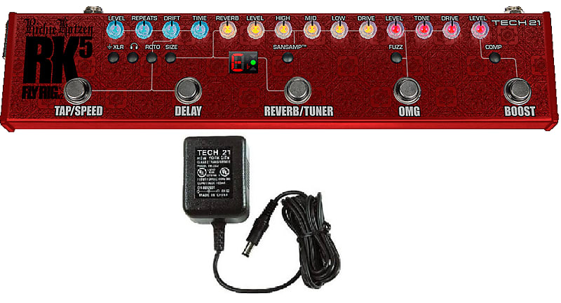 Tech 21 Richie Kotzen Sig RK5 Fly Rig V2 Reverb Delay Overdrive Guitar  Pedal w/ Power Supply Adapter