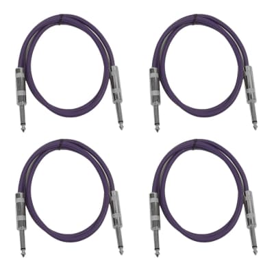 4 Pack of 3 Foot 1/4" TS Patch Cables 3' Extension Cords Jumper - Purple & Purple image 1