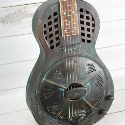 Royall Resonators Parlorizer Distressed Relic Copper Finish Brass Body Resonator Guitar with Pickup image 2