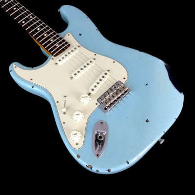 LEFTY! Custom Fender Heavy Relic ST60s Aged Daphne Blue Nitro Over Black Ash Strat 7.4 lb image 7