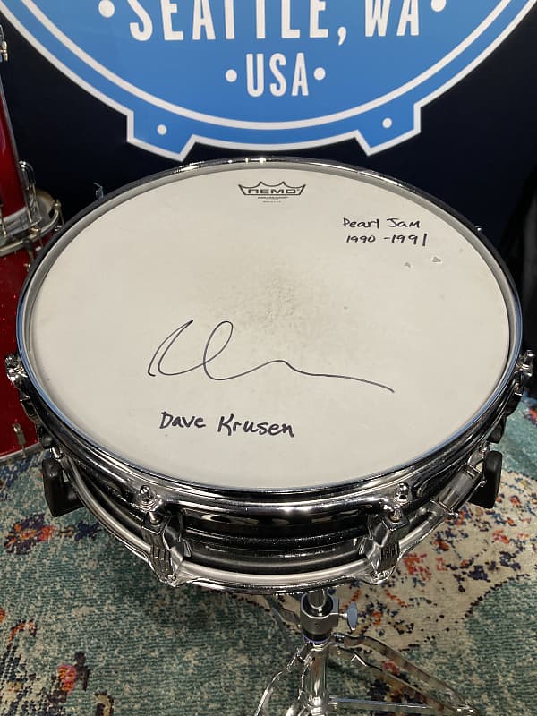 Dave Krusen's Pearl Jam, Ludwig 14x5" Acrolite Snare Drum Signed! Black image 1