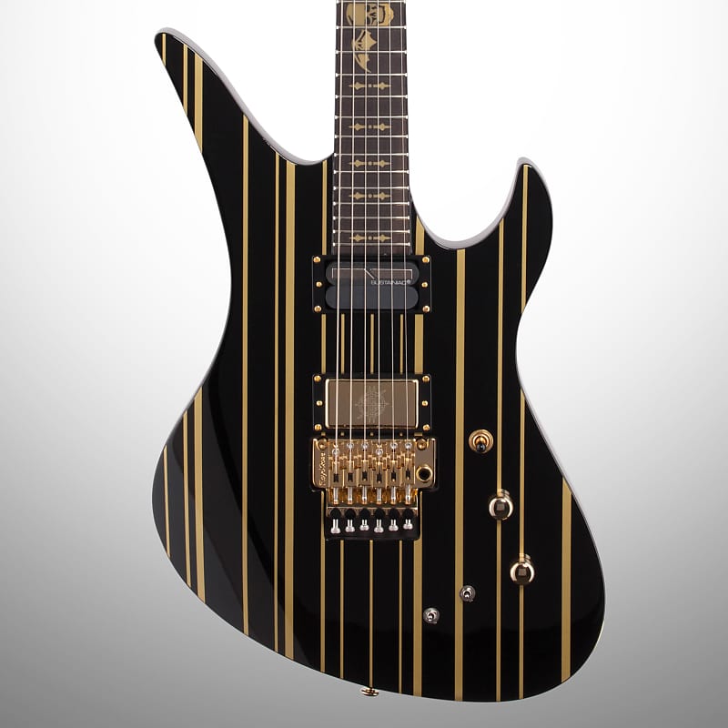 Schecter Synyster Custom S Electric Guitar, Black with Gold Stripes image 1