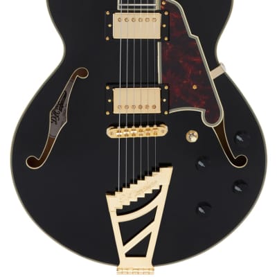 D'Angelico Excel SS Semi-hollowbody Electric Guitar - Solid Black with Stairstep Tailpiece image 1
