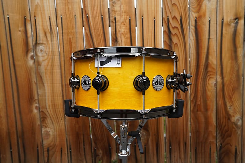 DW USA Collectors Series - 6.5 x 14" Pure Maple SSC/VLT Shell Snare Drum - Intense Yellow Satin Oil w/ Black Nickel Hdw. image 1