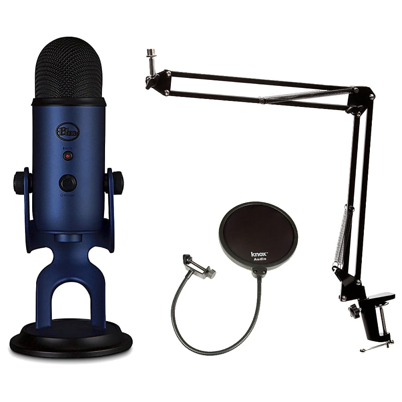 Blue Microphones Blue Microhpnes Midnight Blue Yeti Mic W Knox Boom Arm, Shock Mount & Pop Filter