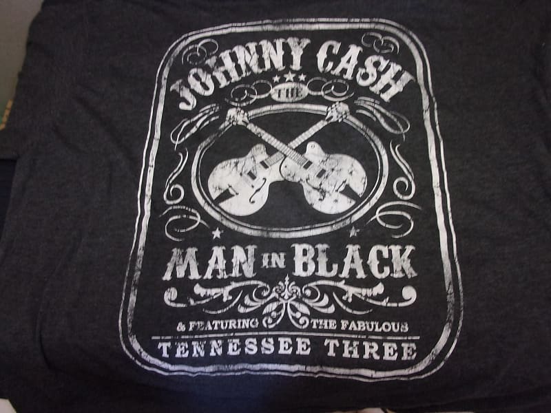 Johnny Cash 2XL T Shirt Gray shirt Man in Black with 2 crossed guitars image 1