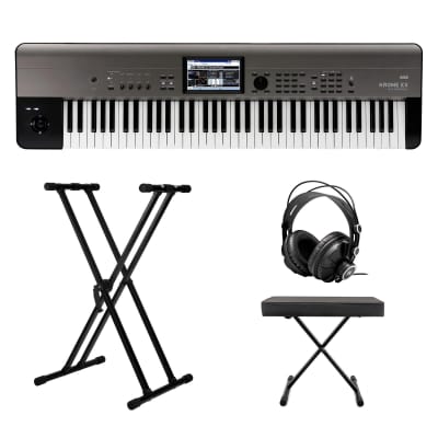 Korg Krome EX Semi-Weighted 73-Key Synthesizer Workstation with 3-Band EQ Bundle with Double X Keyboard Stand, X-Style Keyboard Bench, and Closed-Back Studio Monitor Headphones