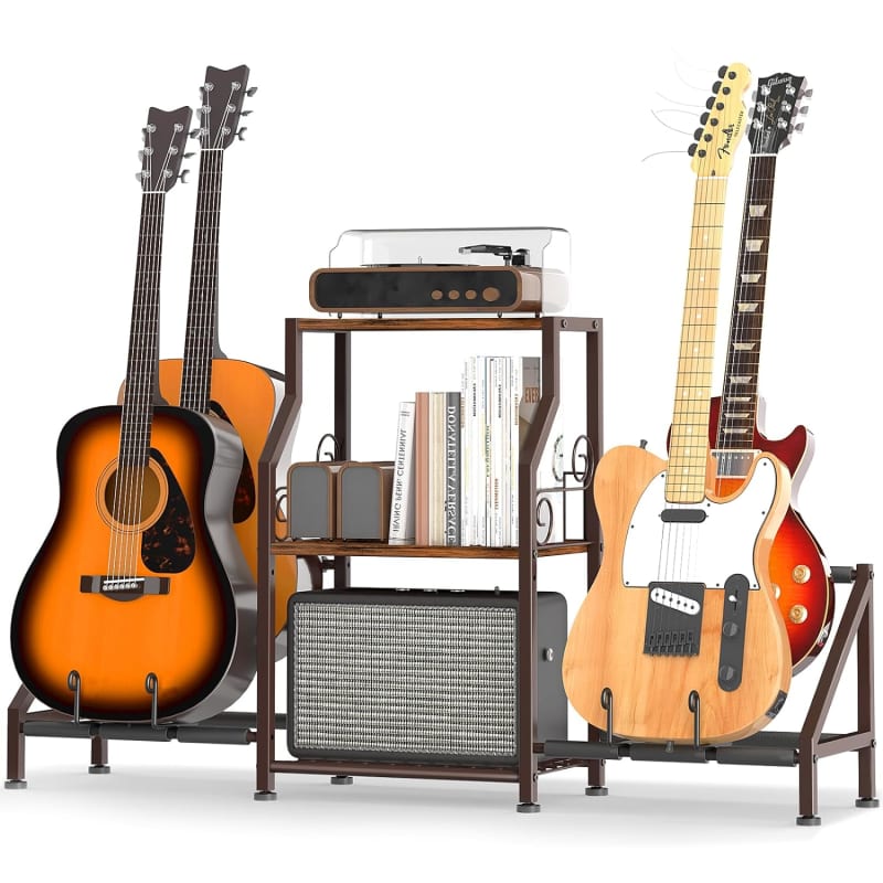 Multi-Guitar And Amp Stand, Guitar Rack For 4 To 6 Guitars, Adjustable,  Finish Friendly. Guitar Stands Floor, Arzuza Music.