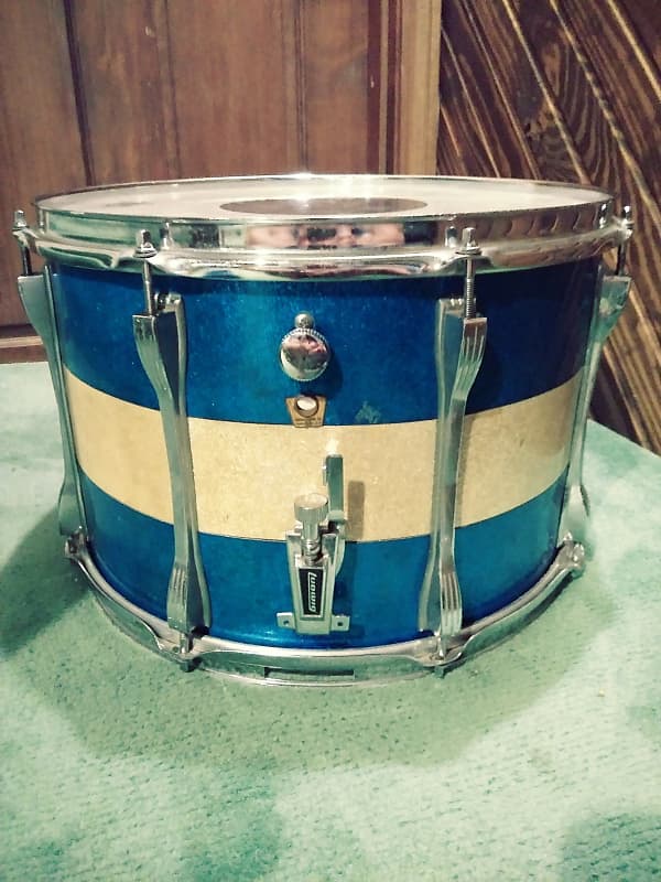 Vintage Ludwig 15x10 Marching Snare Drum 60's/70's Blue And Gold Sparkle image 1