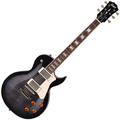 Cort CR250 Single Cut Set in Neck Mahogany Flame Maple Top Humbucker Electric Guitar Black LP Style image 1