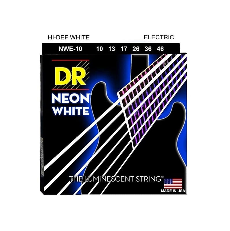 DR Strings NWE-10 Coated Nickel Hi-Def White Electric Guitar Strings, Medium, 10-46 image 1