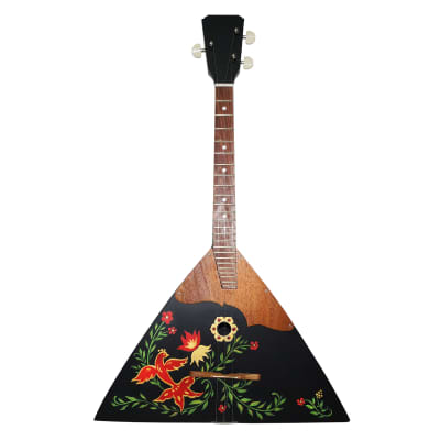 Balalaika Prima 3 strings made in Ukraine by Trembita Folk Musical Instrument Handpainted Black Beautiful Sound for sale