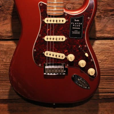 Fender Player Plus Stratocaster Electric Guitar, Aged Candy Apple Red w/ Gig bag image 2