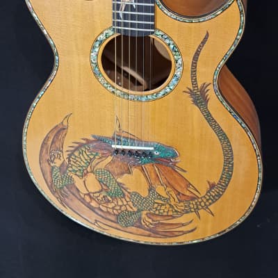 Blueberry NEW IN STOCK Handmade Acoustic Guitar Grand Concert Double Cutaway Dragon image 11