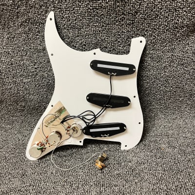 Loaded Strat-Style Pickguard White w/ Black Knobs and Pickup Covers image 3