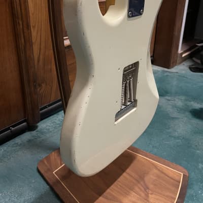 FREAKIN! Danocaster Strat 2014 Nicotine White with Anodized Gold Pickguard V-Neck (Video Demo) image 13