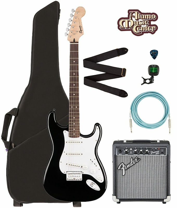 Squier by Fender Bullet Stratocaster HT, 0371001506 Black Bundle w/ Gig Bag