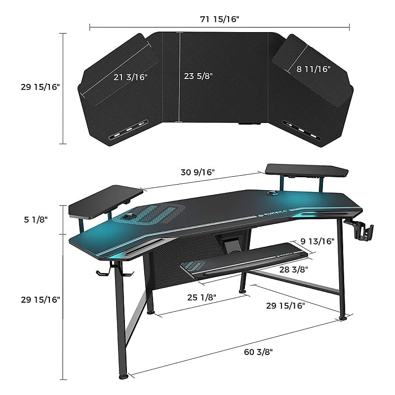 72 Gaming Desk with LED Lights - Large Studio Desk with Keyboard Tray