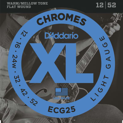 D'Addario ECG25 Chromes Flat Wound Electric Guitar Strings, Light, 12-52 image 1