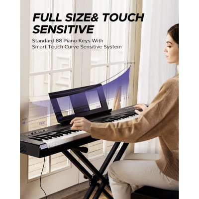 88 Key Digital Piano Beginner Electric Keyboard Full Size With Semi Weighted Keys Dual 20W Speakers Sp-10 Bundle Include Sustain Pedal, Power Supply, Stand, Piano Stickers image 2