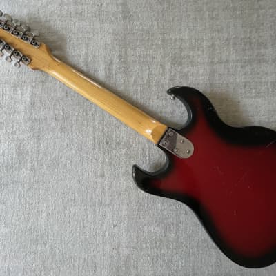 Vintage 1960’s Unbranded Teisco 12 String Electric Guitar Goldfoil Pickups Redburst MIJ Japan Kawai Bison Rare Possibly Early Ibanez image 9