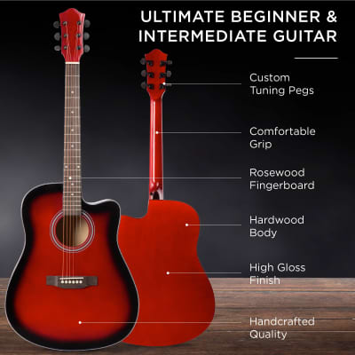 Best Choice Products Full Size Beginner Acoustic Guitar Set with Case, Strap, Capo - 41in-Dark Brown image 3