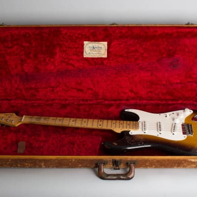 Fender  Stratocaster Non Tremolo Solid Body Electric Guitar (1956), ser. #10339, original tweed hard shell case. image 10