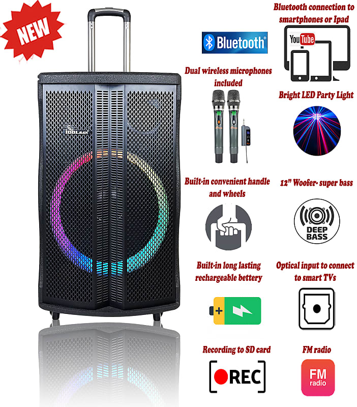 IDOLmain IPS-DJ09 Professional Bluetooth Portable Rechargeable Party Speaker 1500W With Dual Wireless Microphones New 2024 image 1