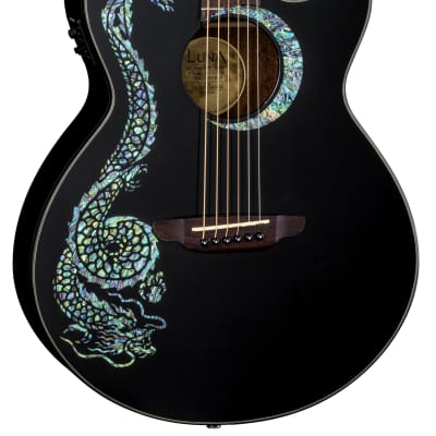 Luna FAU DRA BLK Fauna Dragon Black Acoustic/Electric Guitar - Classic Black image 1