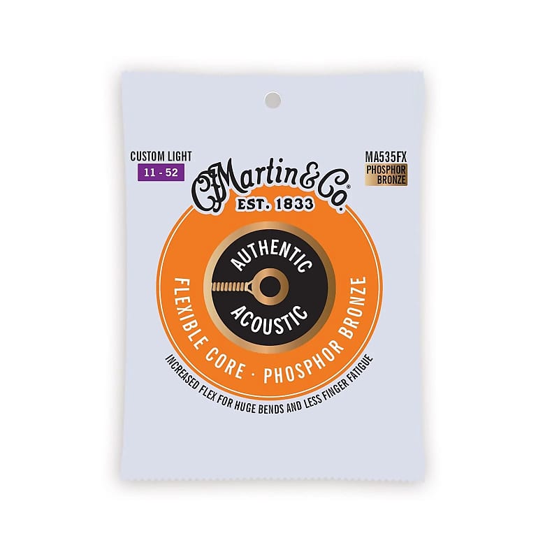 Martin MA535FX Authentic Flexible Core 92/8 Phosphor Bronze Acoustic Guitar Strings - .011-.052 Custom Light