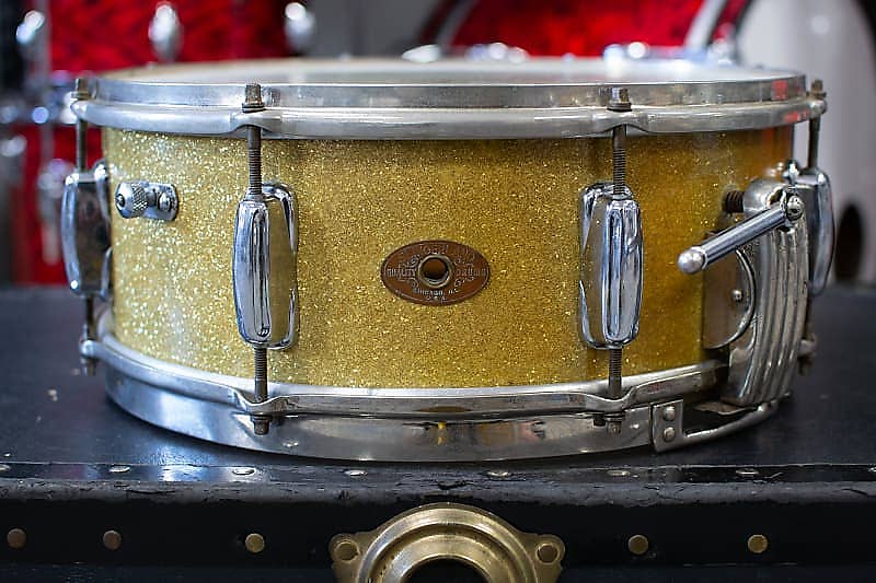 1950s Slingerland 5x14 Sparkling Gold Pearl Super Gene Krupa Snare Drum image 1