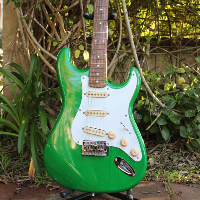 Johnson AXL S-Style Transparent Green Electric Guitar w/ Case & new Fender knobs image 8