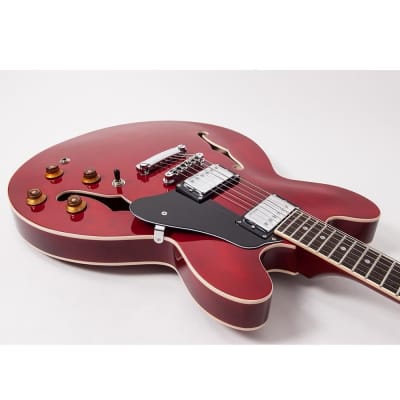 Mint Vintage VSA500CR VSA500 Semi-Hollow Guitar, Wilkinson Pickups, Cherry Red image 4