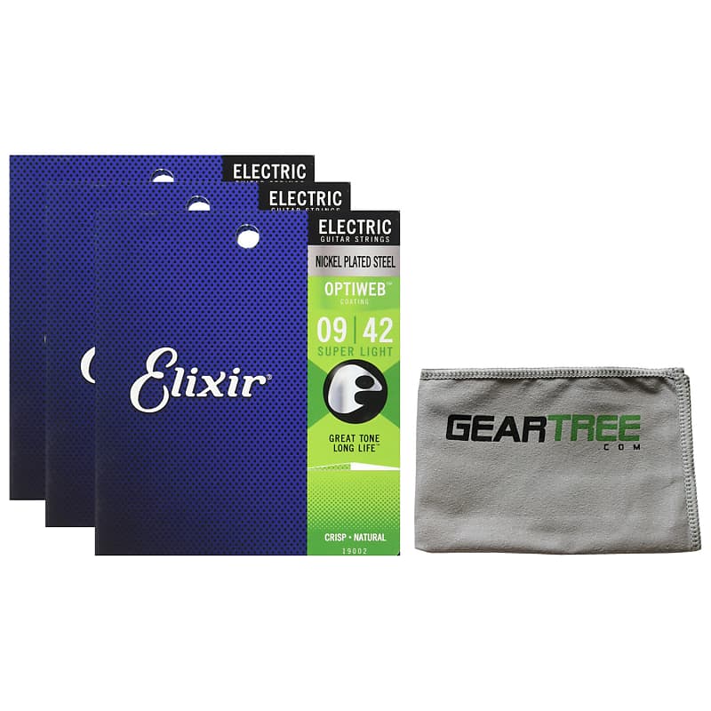 3 Pack of Elixir OptiWeb Super Light Electric Guitar Strings Reverb
