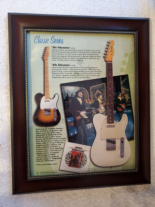 1990's Fender Guitars Color promotional Ad Framed The Kinks Dave & Ray Davies Original image 1