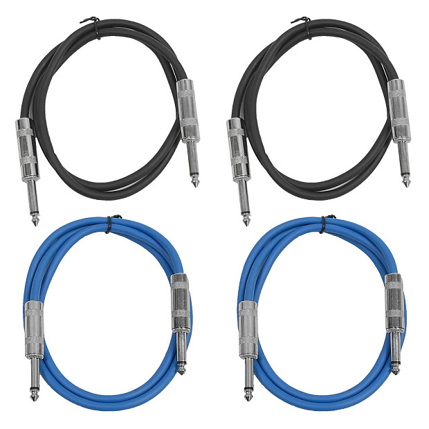 Seismic Audio SASTSX-3-2BLACK2BLUE 1/4" TS Male to 1/4" TS Male Patch Cables - 3' (4-Pack) image 1