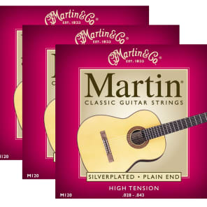 3 Packs of Martin M120 Silver Plated - Plain End Classical Guitar Strings image 1