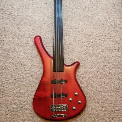 Warwick Fortress One 5 string fretless bass 1994 Burgundy Red Transparent image 4
